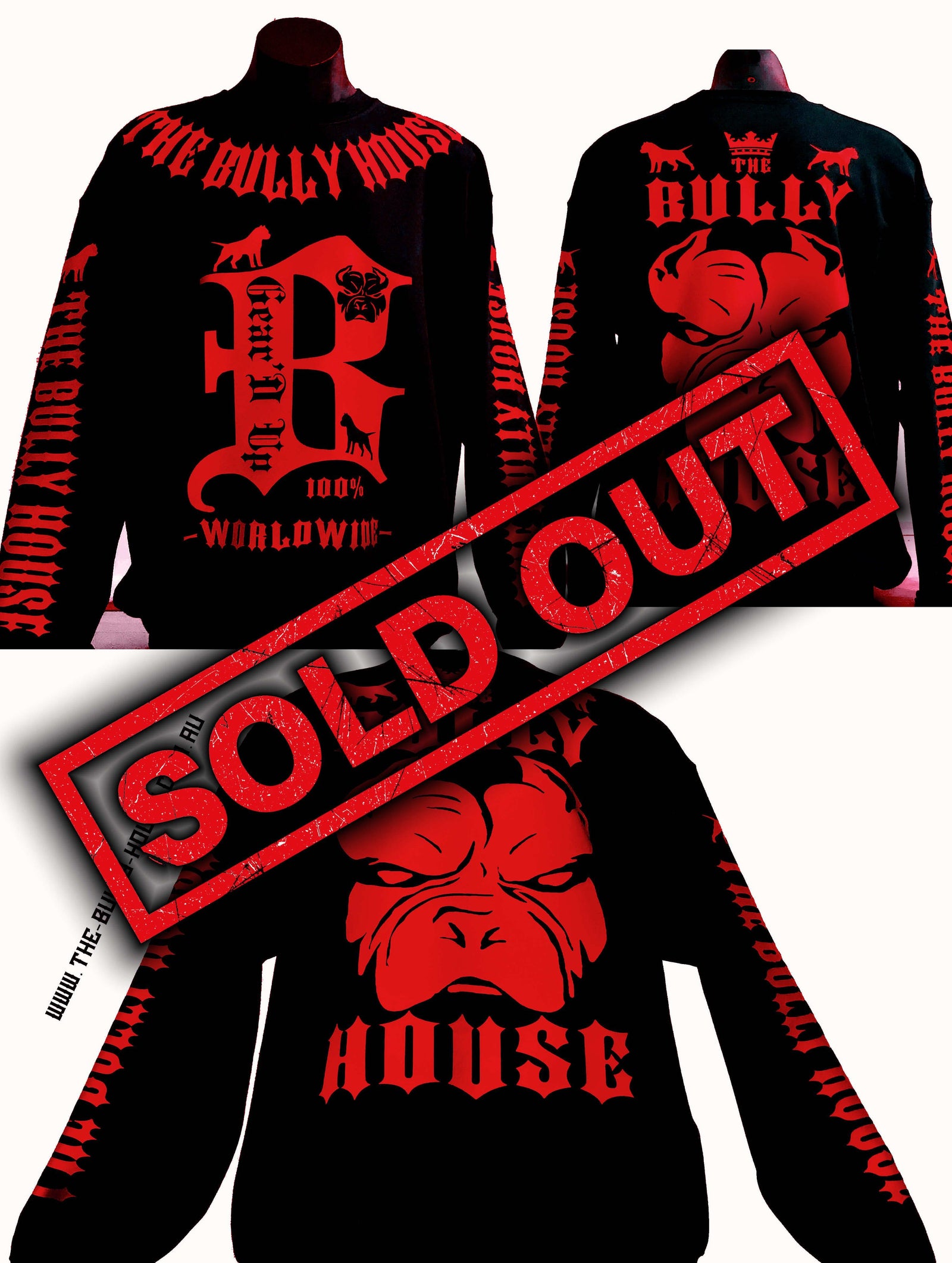 HARDCORE LONG SLEEVE BULLY JUMPERS by THE BULLY HOUSE-(Unisex) Black with Red Print