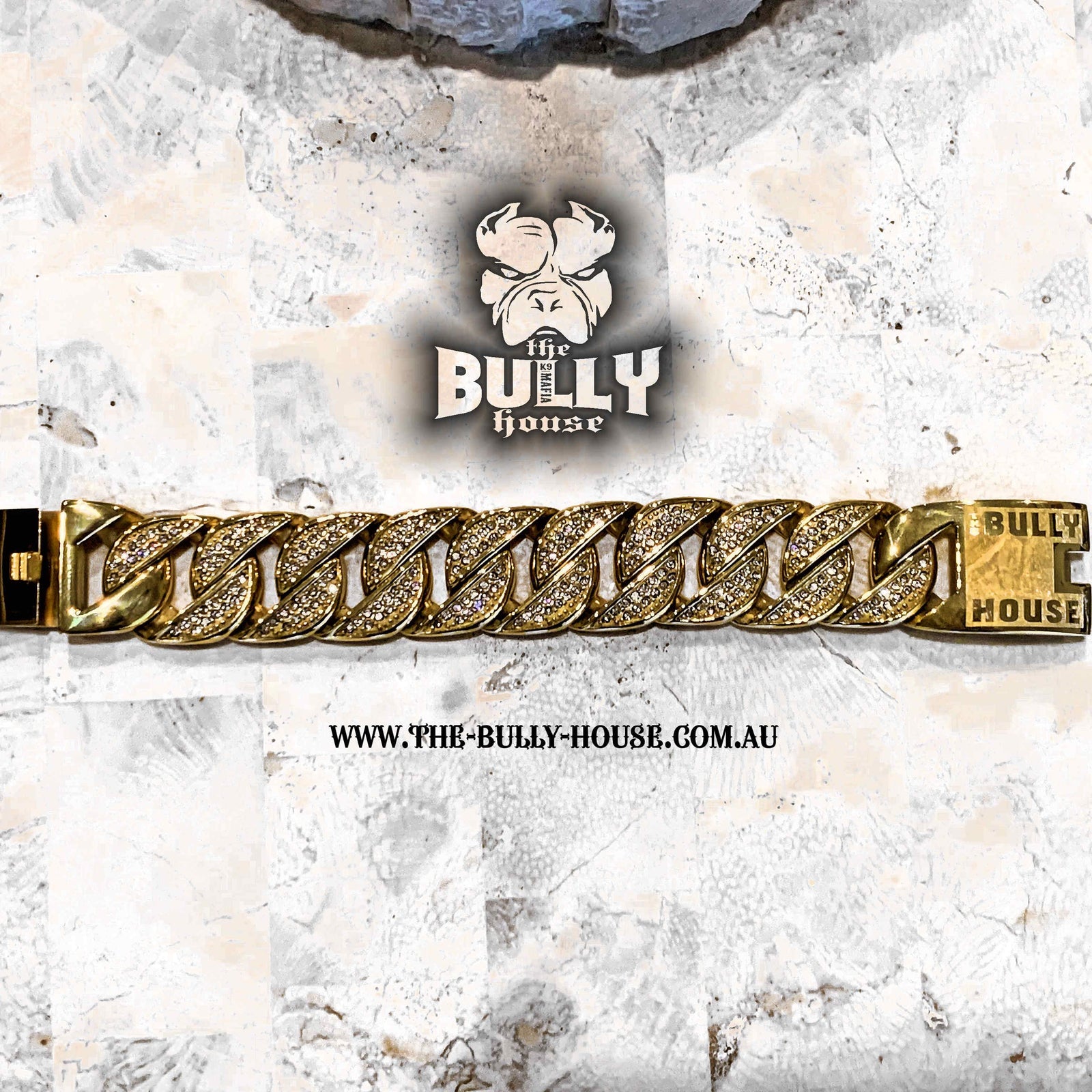 The Bully House  "ICED OUT MONSTER BRACELET" GOLD 32mm wide  ---FREE SHIPPING---- in Oz