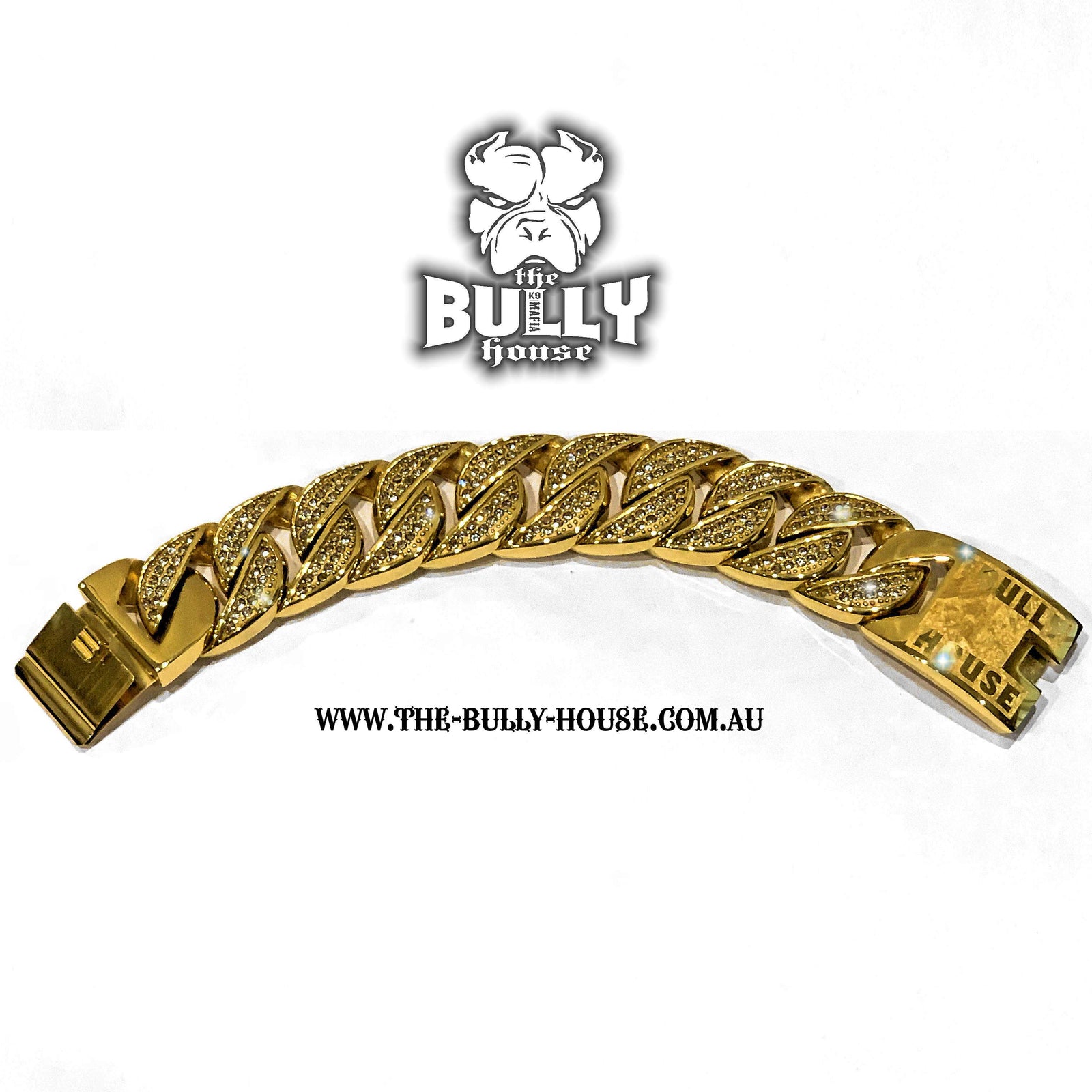 The Bully House  "ICED OUT MONSTER BRACELET" GOLD 32mm wide  ---FREE SHIPPING---- in Oz