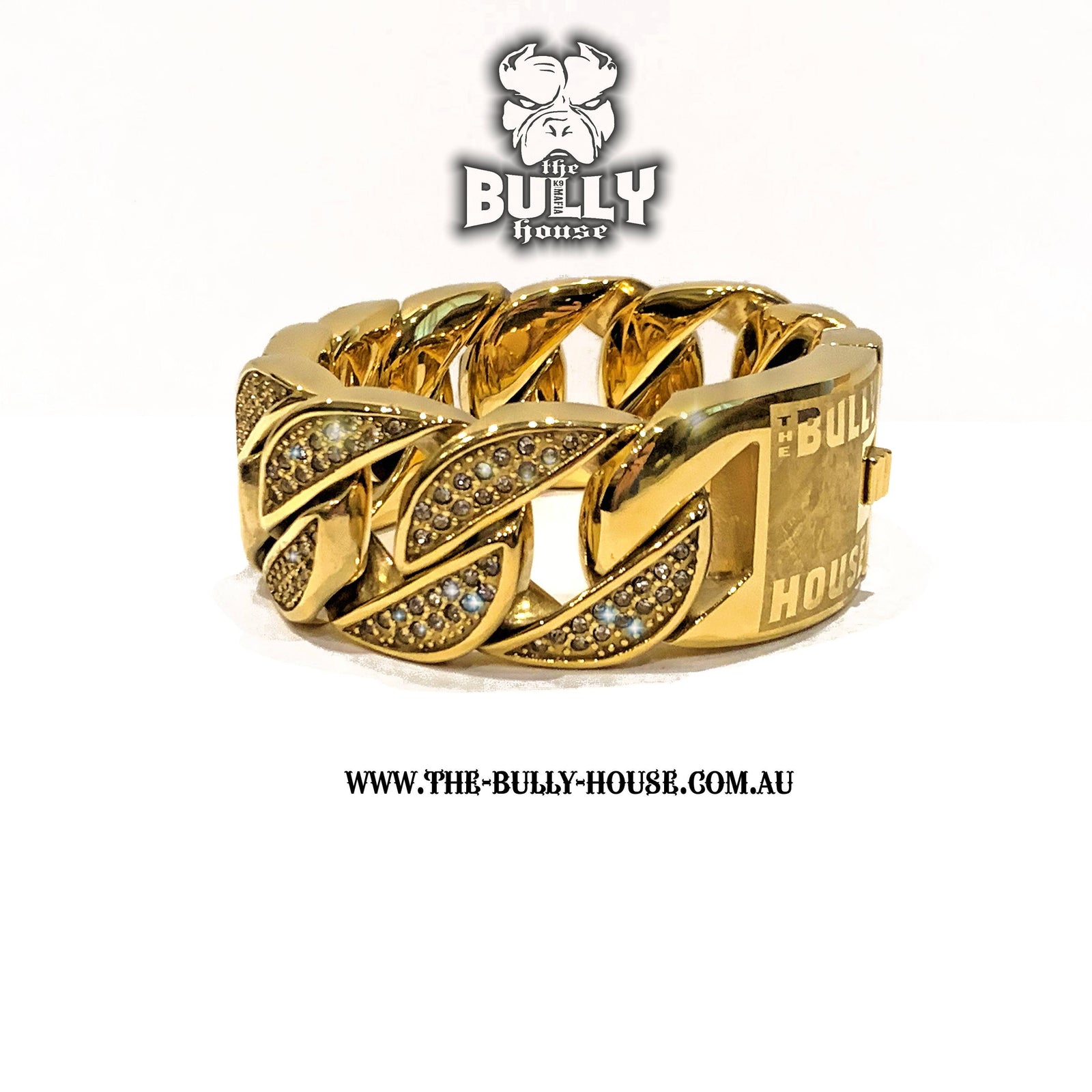 The Bully House  "ICED OUT MONSTER BRACELET" GOLD 32mm wide  ---FREE SHIPPING---- in Oz