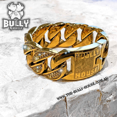 The Bully House  "ICED OUT MONSTER BRACELET" GOLD 32mm wide  ---FREE SHIPPING---- in Oz