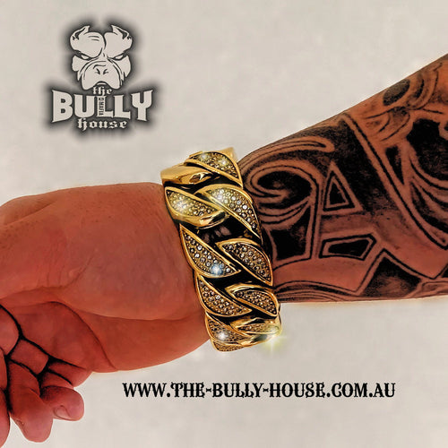 The Bully House  "ICED OUT MONSTER BRACELET" GOLD 32mm wide  ---FREE SHIPPING---- in Oz