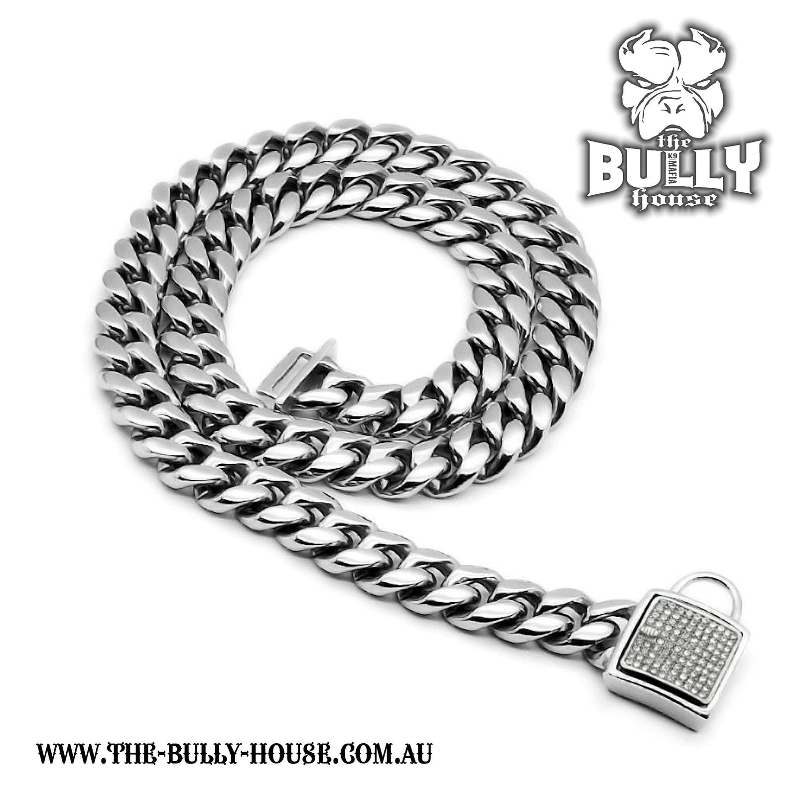 The Bully House "MIAMI Diamond Padlock" - SILVER 14mm Wide -