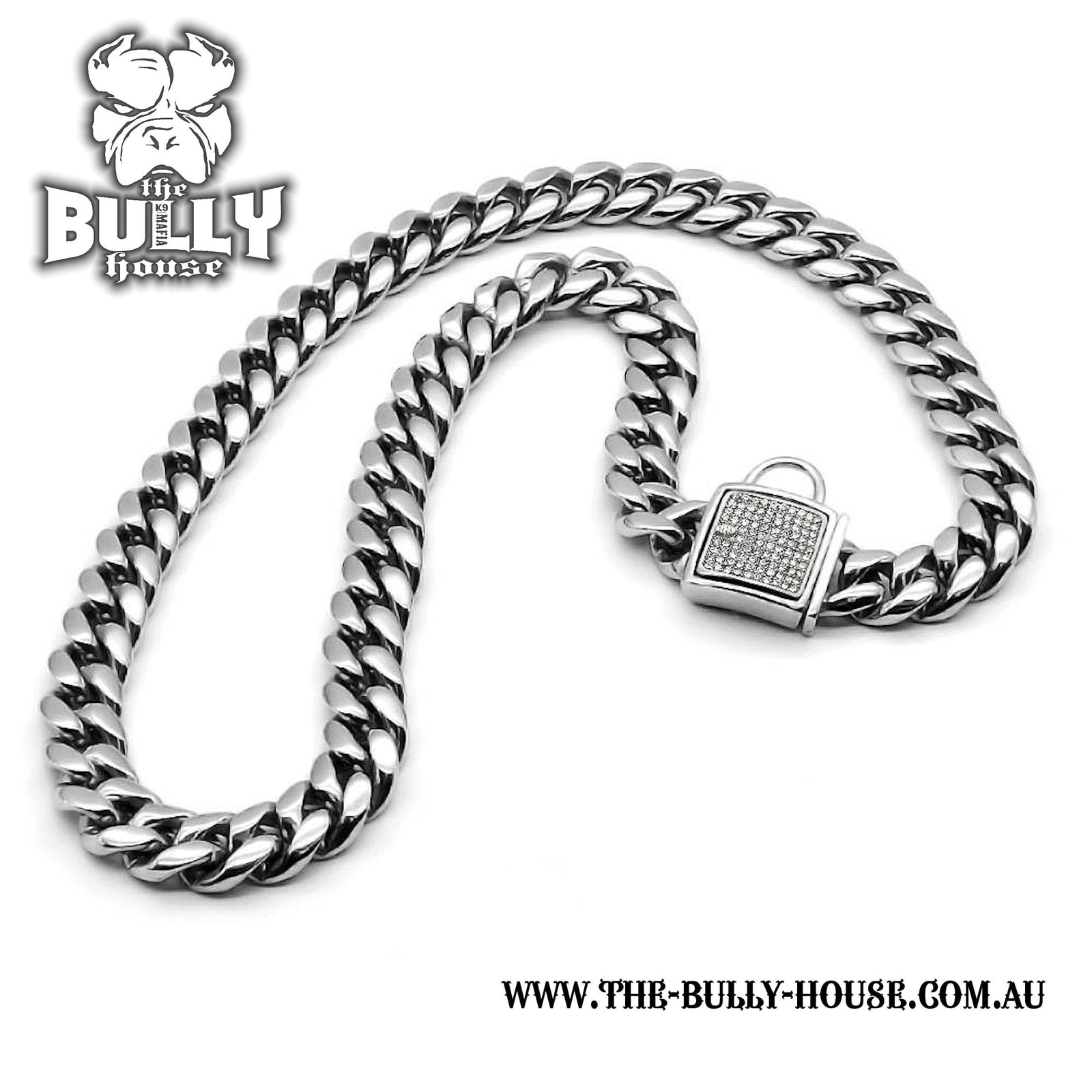The Bully House "MIAMI Diamond Padlock" - SILVER 14mm Wide -