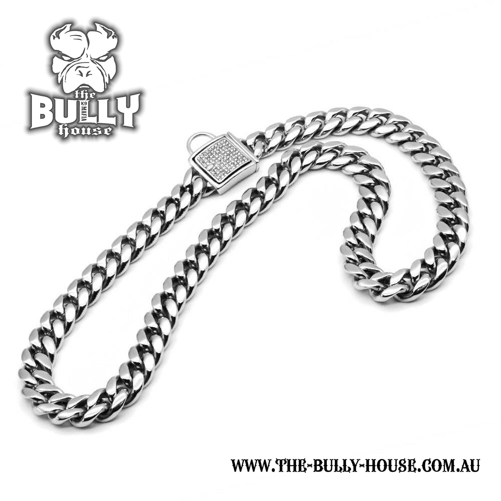 The Bully House "MIAMI Diamond Padlock" - SILVER 14mm Wide -