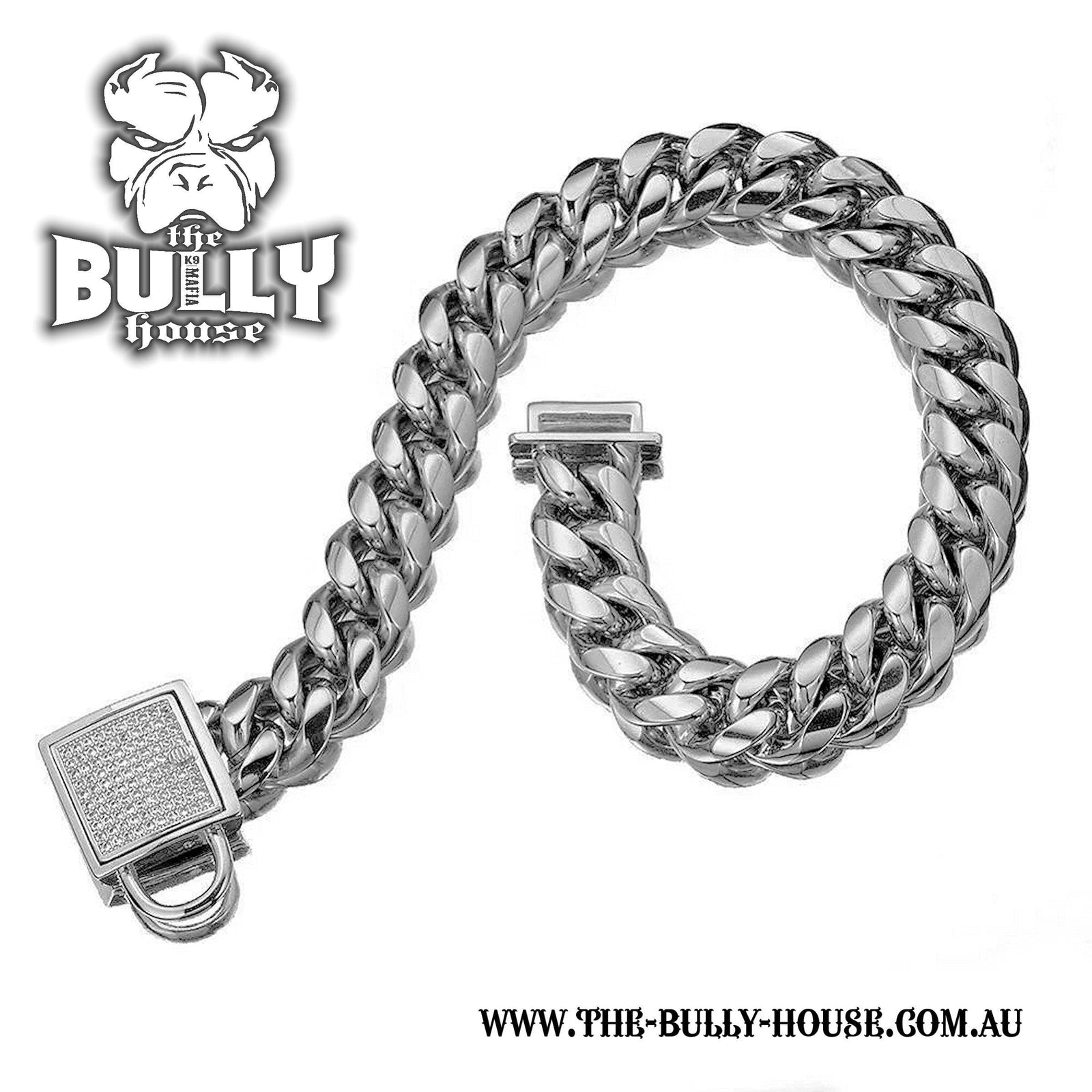 The Bully House "MIAMI Diamond Padlock" - SILVER 14mm Wide -
