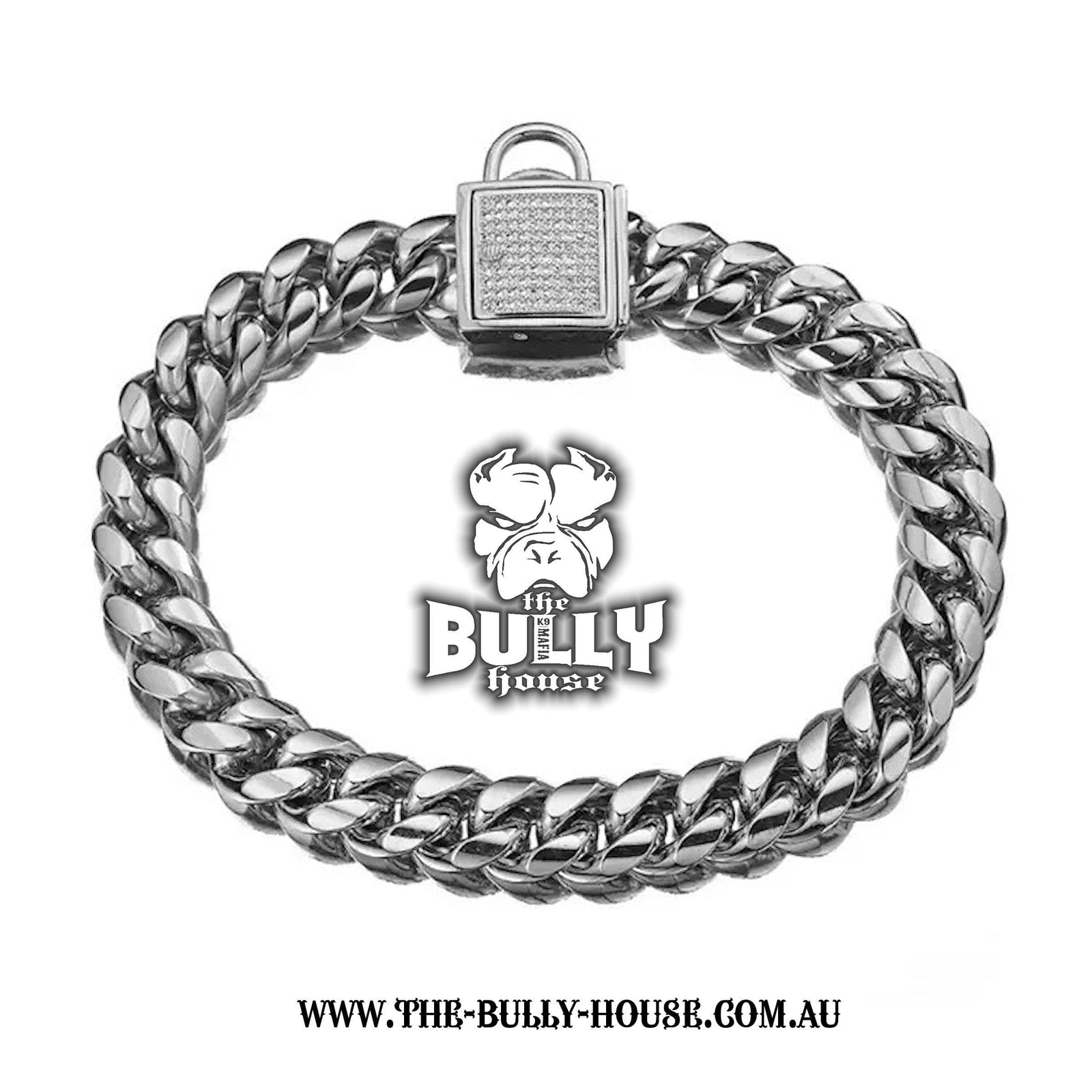 The Bully House "MIAMI Diamond Padlock" - SILVER 14mm Wide -