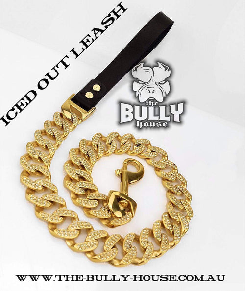 The Bully House "ICED OUT KING - LEASH - Diamond Collection" GOLD -  (Inc Free Post in Aust)