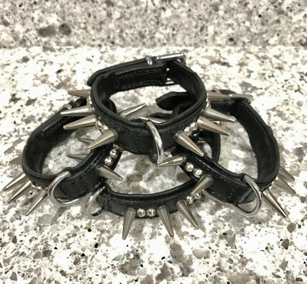 Dog Collar - "TinyTuff" Spiked Leather Collar (SMALL DOG or PUPPY)-- ROGUE ROYALTY (clearance) BLACK