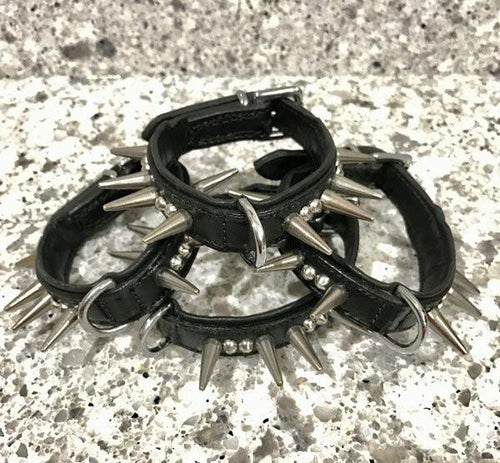 Dog Collar - "TinyTuff" Spiked Leather Collar (SMALL DOG or PUPPY)-- ROGUE ROYALTY (clearance) BLACK