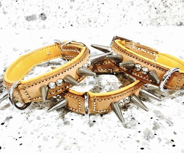Dog Collar - "TinyTuff" Spiked Leather Collar (SMALL DOG or PUPPY)-- ROGUE ROYALTY (clearance) BUCKSKIN