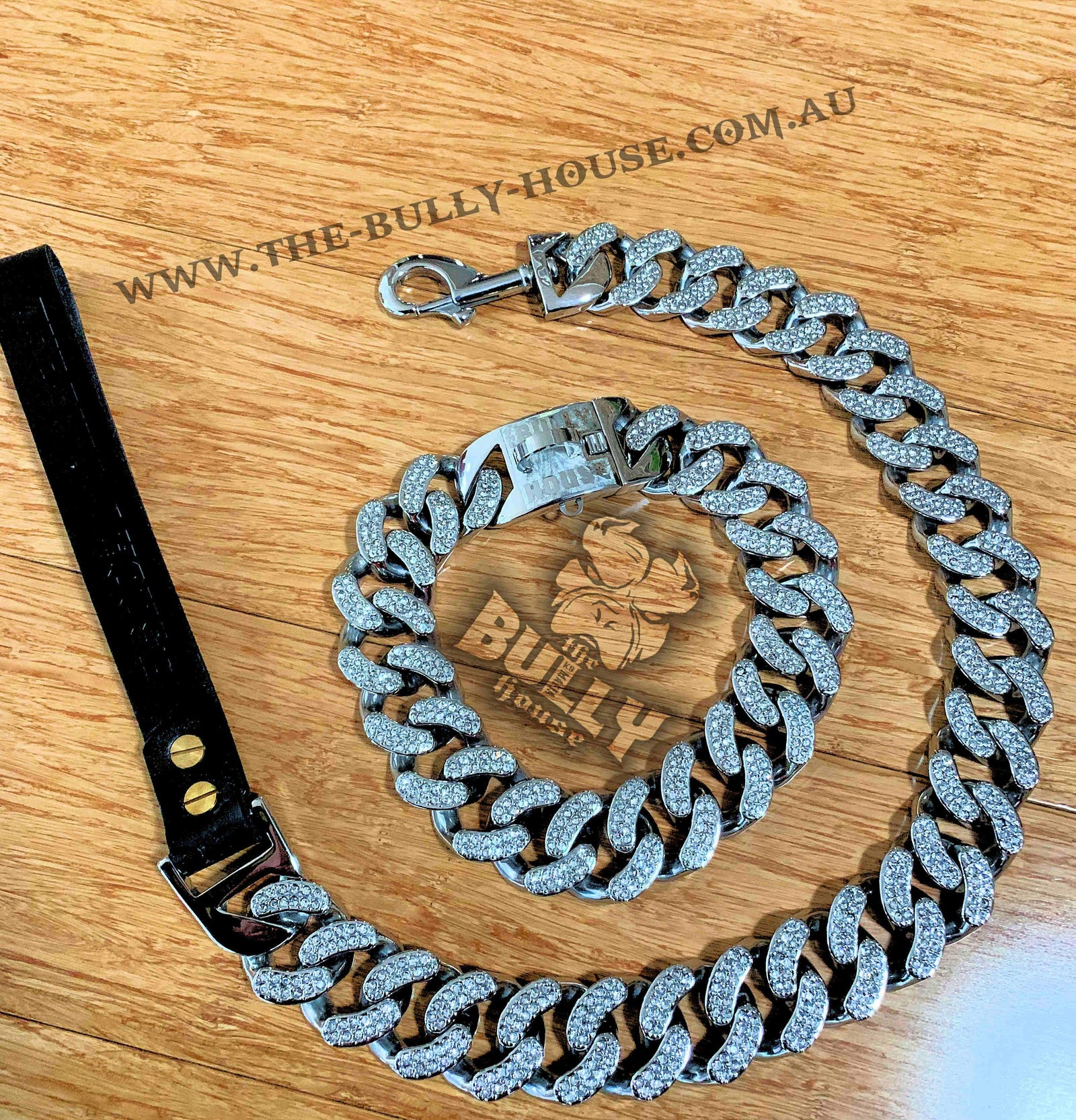ICED OUT KING - LEASH - Diamond Collection" PLATINUM SILVER -- (Free Post in Aust)