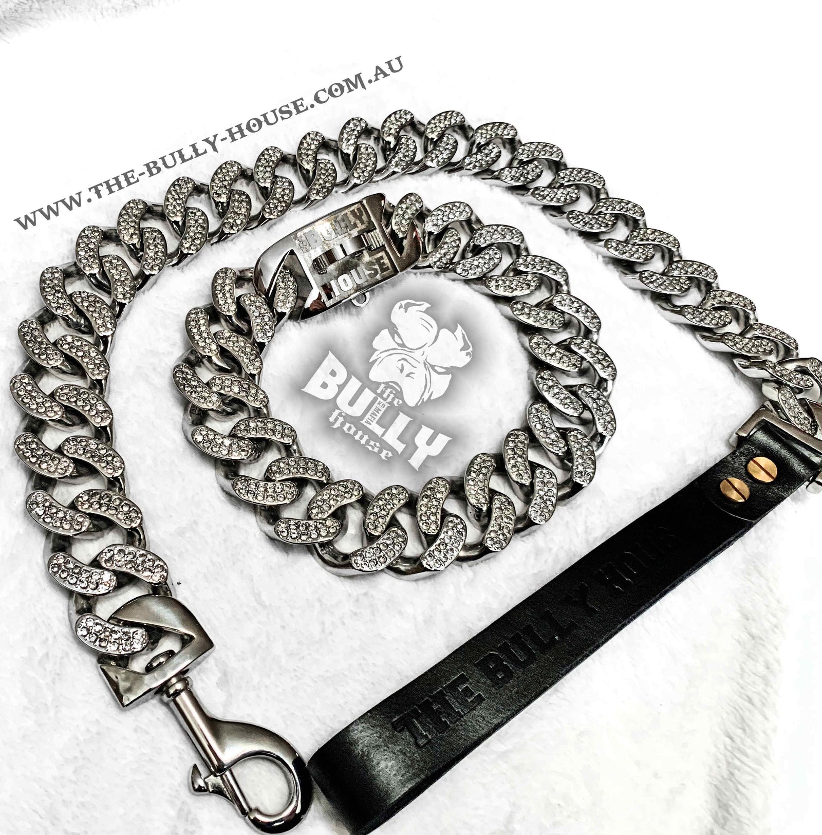 ICED OUT KING - LEASH - Diamond Collection" PLATINUM SILVER -- (Free Post in Aust)