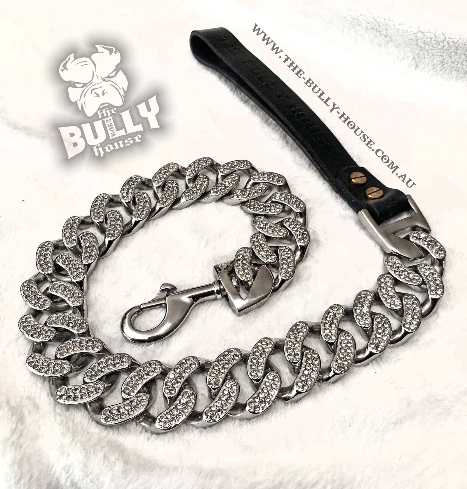 ICED OUT KING - LEASH - Diamond Collection" PLATINUM SILVER -- (Free Post in Aust)