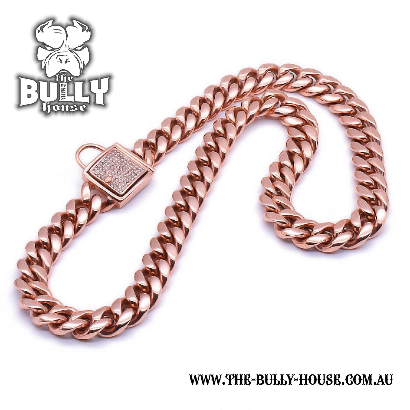 The Bully House "MIAMI Diamond Padlock" - ROSE GOLD 14mm Wide -