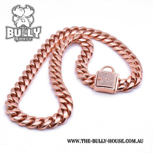 The Bully House "MIAMI Diamond Padlock" - ROSE GOLD 14mm Wide -