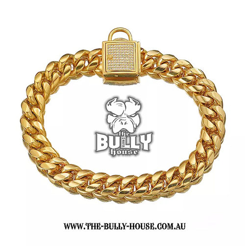 The Bully House "MIAMI Diamond Padlock" - GOLD 14mm Wide -