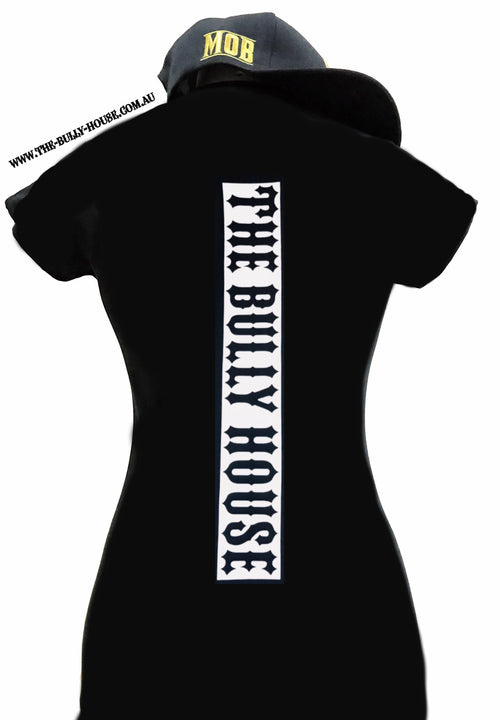 The Bully House --  Neck Piece/Logo -- T-Shirt - WOMENS CUT // White Print