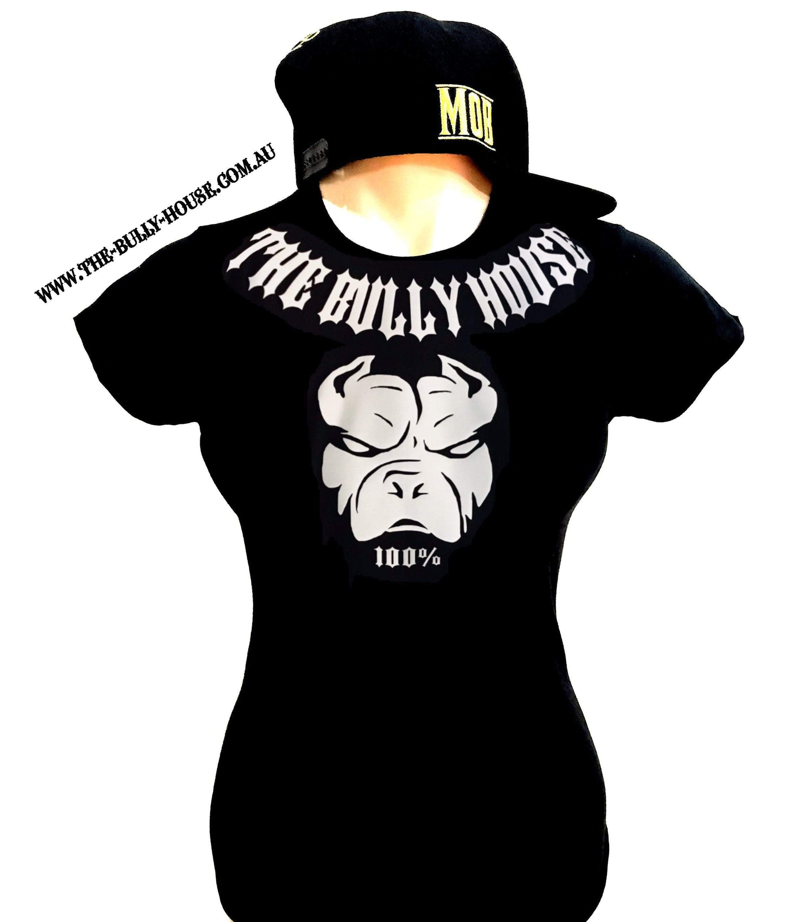 The Bully House --  Neck Piece/Logo -- T-Shirt - WOMENS CUT // White Print