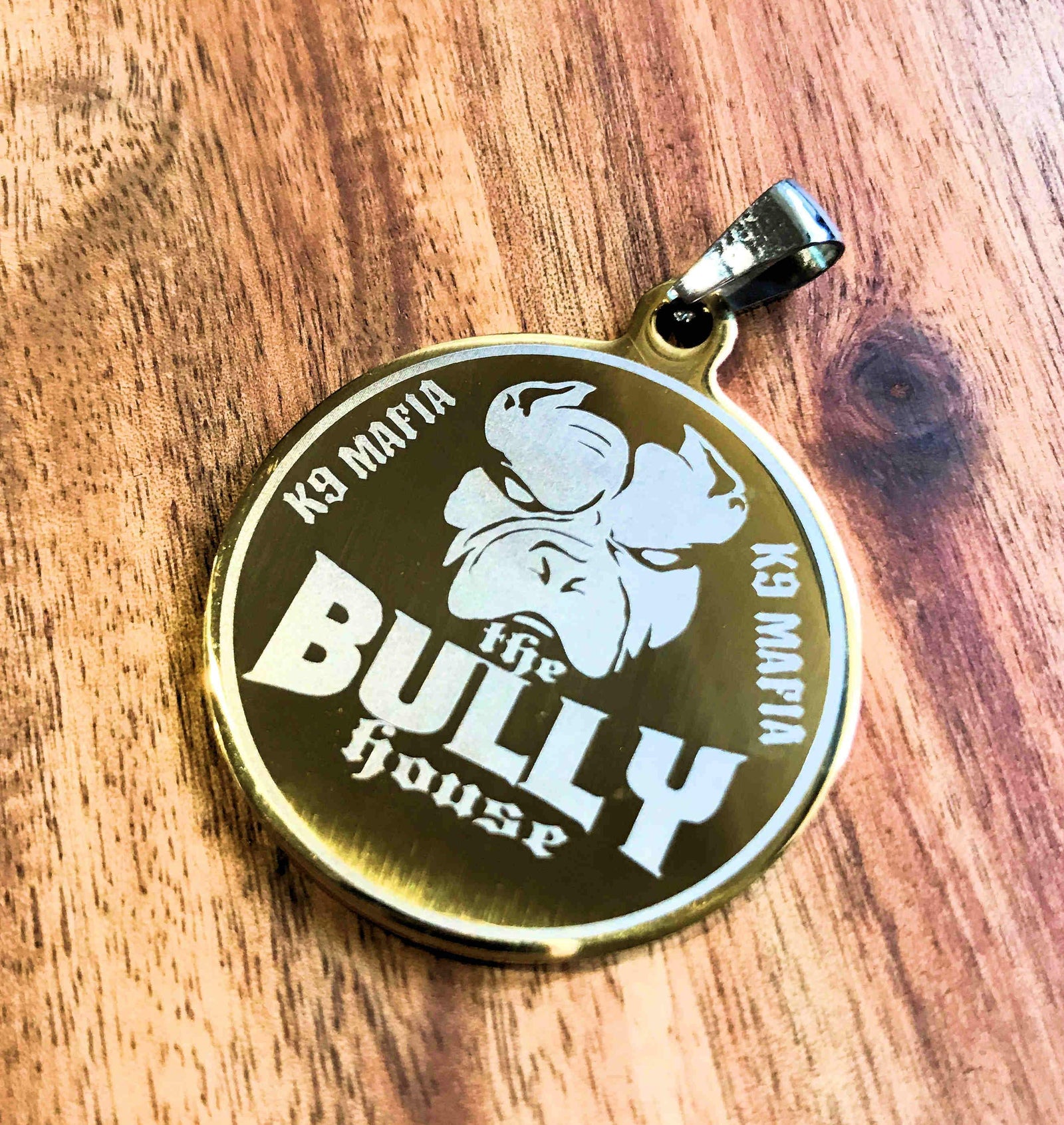The Bully House - Dog Tag - Medallion - Key Ring GOLD - 3.5cm big