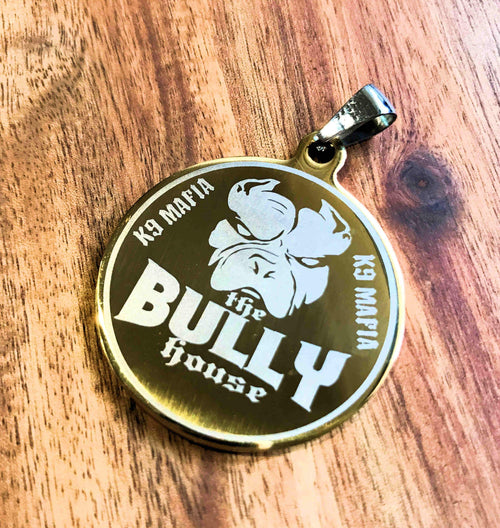 The Bully House - Dog Tag - Medallion - Key Ring GOLD - 3.5cm big