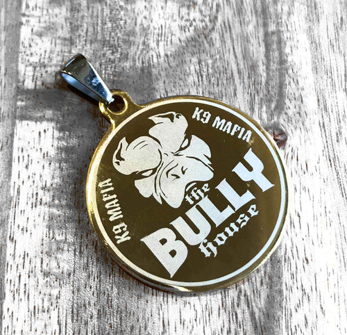 The Bully House - Dog Tag - Medallion - Key Ring GOLD - 3.5cm big