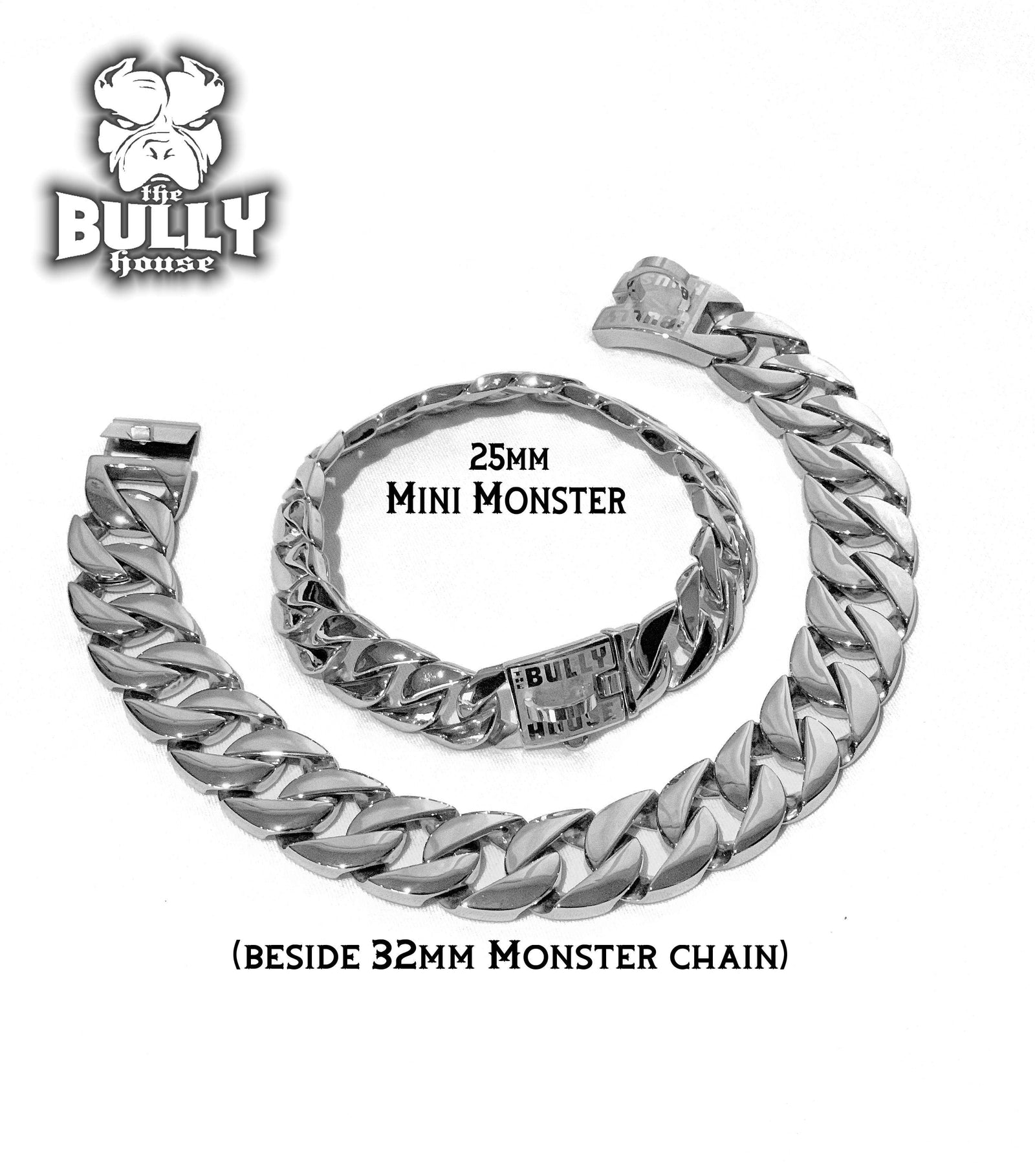 The Bully House " - MINI - MONSTER CHAIN Collection" SILVER -- 25mm Wide