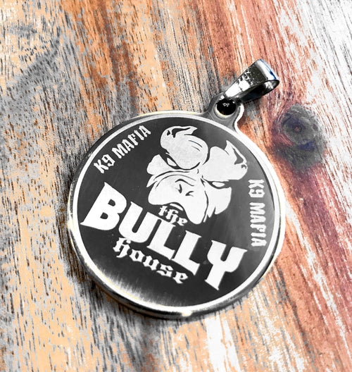 The Bully House - Dog Tag - Medallion - Key Ring SILVER - 3.5cm big