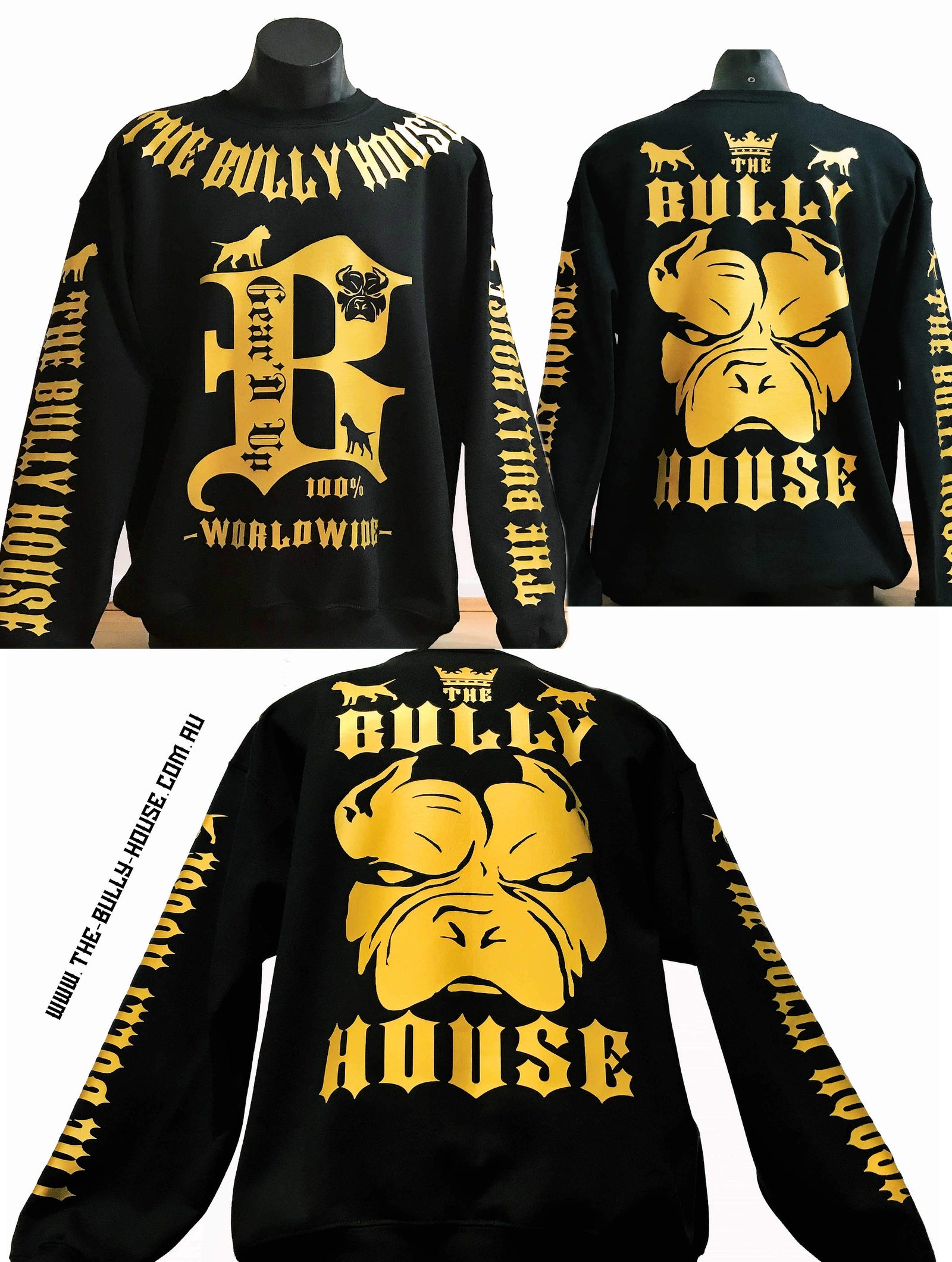 THE BULLY HOUSE Apparel HARDCORE LONG SLEEVE BULLY JUMPERS / (Black and Gold Collection) by THE BULLY HOUSE--(Unisex)