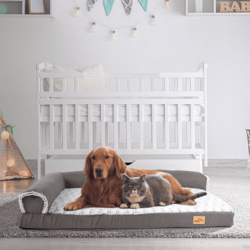 L-shape Pet Calming Bed Chaise Sofa Kennel Mat with Removable Plush Cover