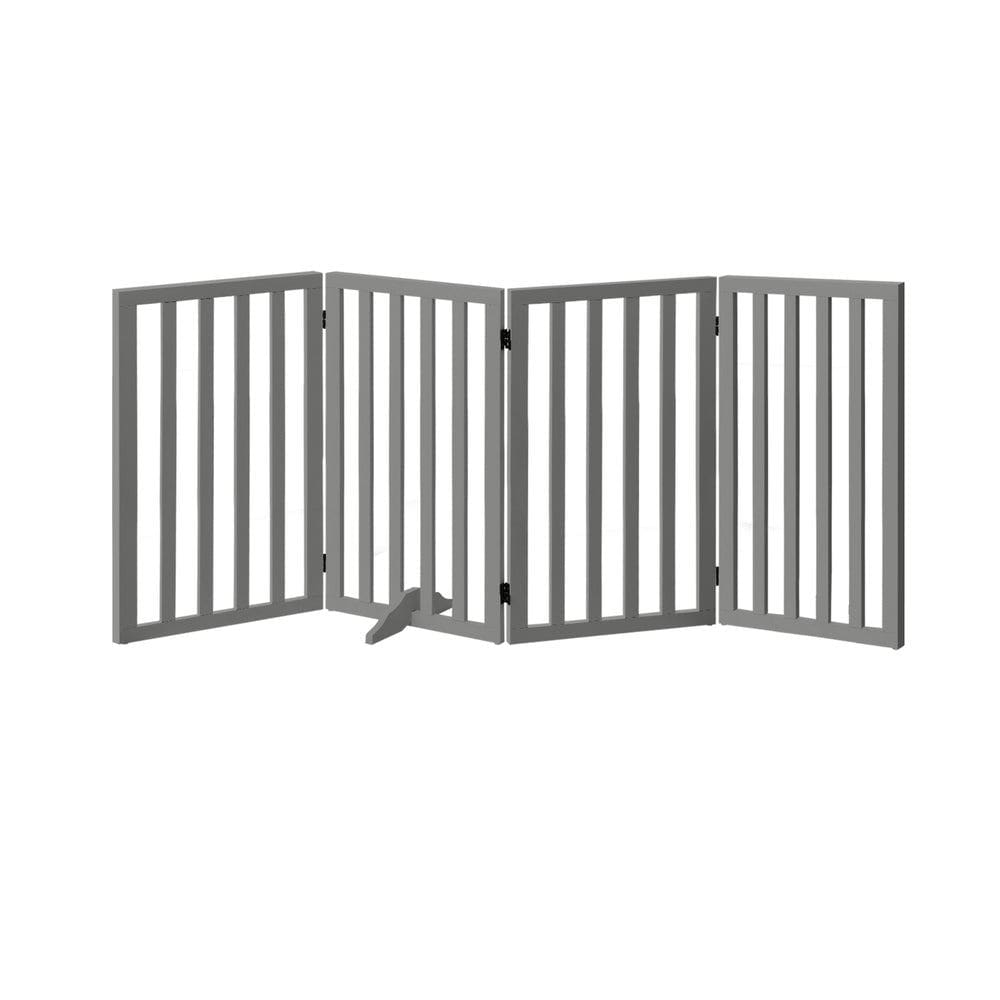 Grey Wooden Pet Gate Dog Fence with 4 Panels 80cm