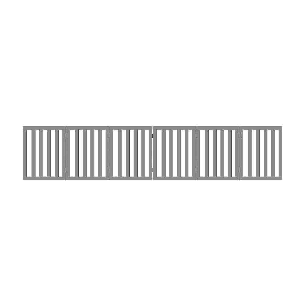 Grey Wooden Pet Gate Safety Stair Barrier with 6 Panels