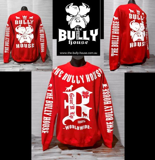 (Pre Order Now) HARDCORE LONG SLEEVE BULLY JUMPERS by THE BULLY HOUSE--(Unisex) -RED EDITION-