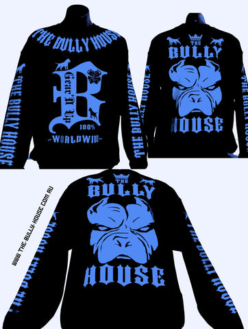 (Pre Order Now) HARDCORE LONG SLEEVE BULLY JUMPERS by THE BULLY HOUSE-(Unisex) Black with Fluro Green Print