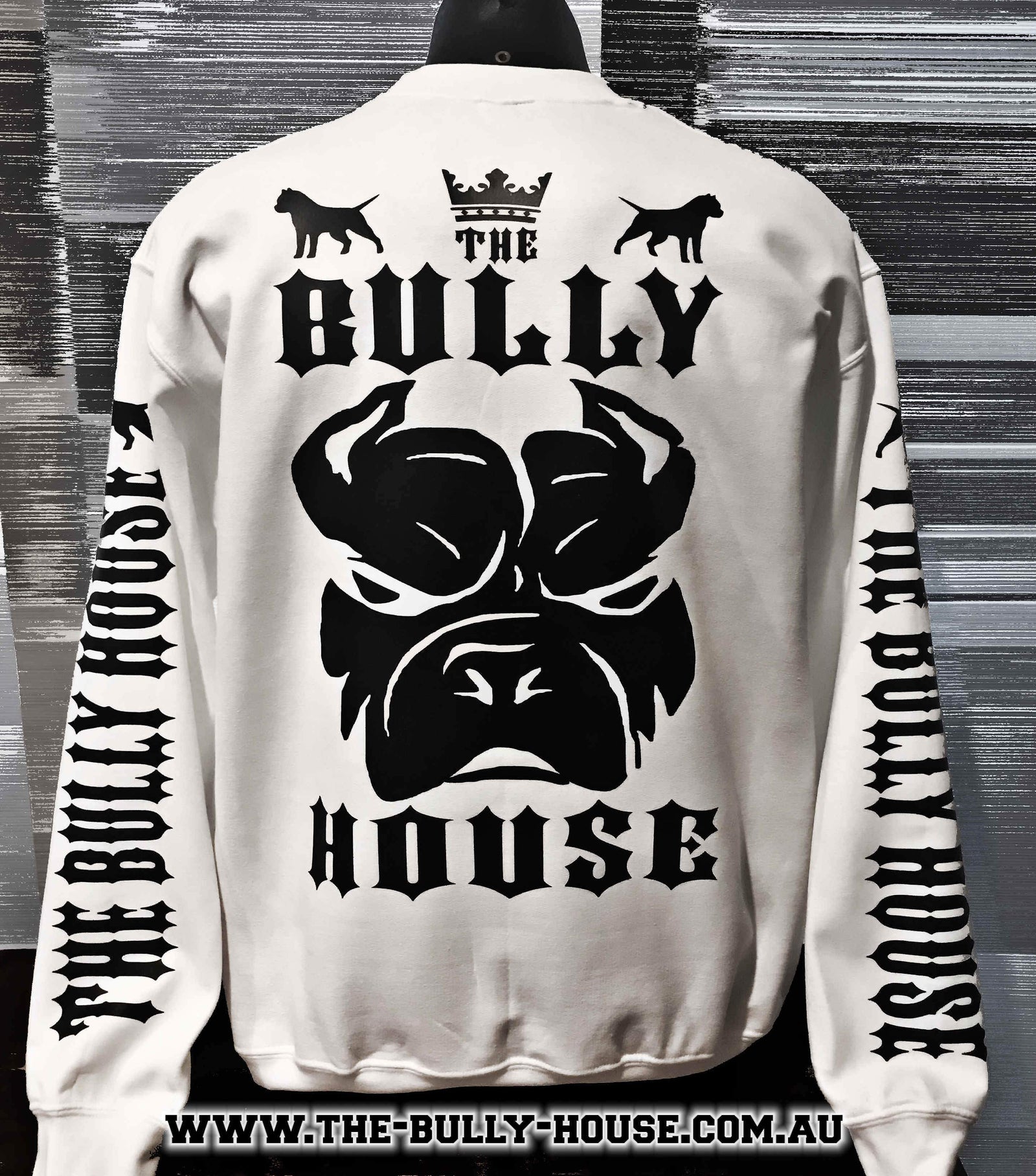 (Pre Order Now) HARDCORE LONG SLEEVE BULLY JUMPERS by THE BULLY HOUSE -(Unisex) WHITE with BLACK EDITION