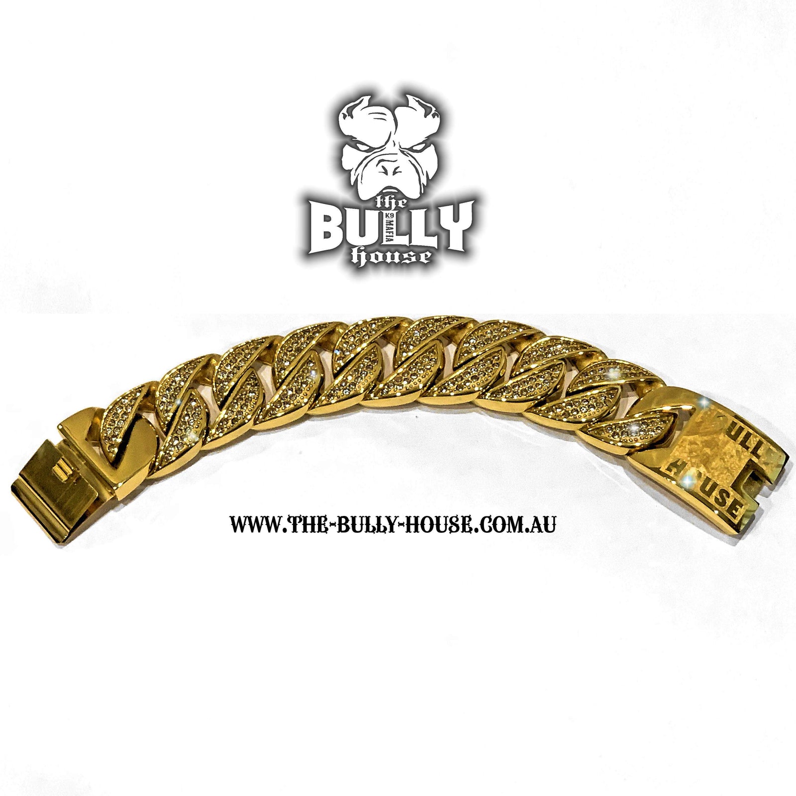 (Pre Order Now - Arriving approx end of DEC) The Bully House  "ICED OUT MONSTER BRACELET" GOLD 32mm wide  ---FREE SHIPPING---- in Oz