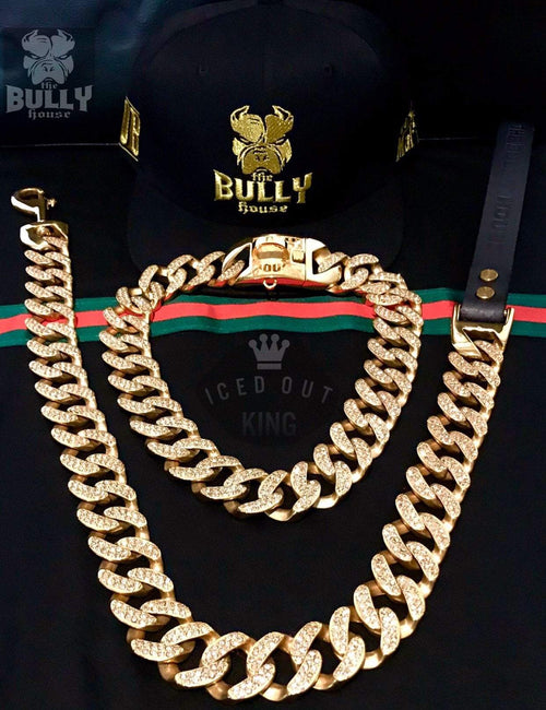 The Bully House "ICED OUT KING - LEASH - Diamond Collection" GOLD -  (Inc Free Post in Aust)