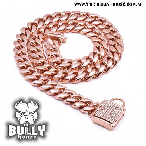 The Bully House "MIAMI Diamond Padlock" - ROSE GOLD 14mm Wide -