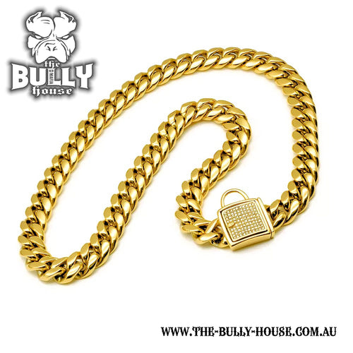 The Bully House "MIAMI Diamond Padlock" - GOLD 14mm Wide -