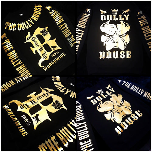 (Pre Order Now Limited Time) HARDCORE LONG SLEEVE BULLY JUMPERS / (Black and Gold Collection) by THE BULLY HOUSE--(Unisex)